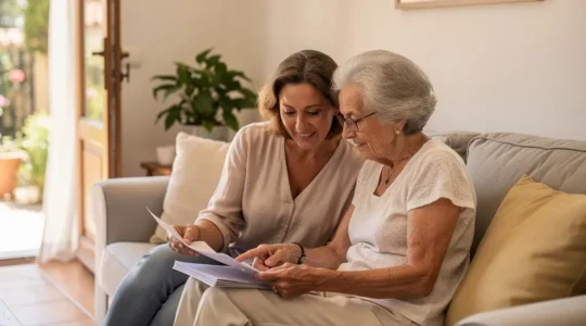 Famille marseillaise discutant ensemble des démarches d'admission en EHPAD