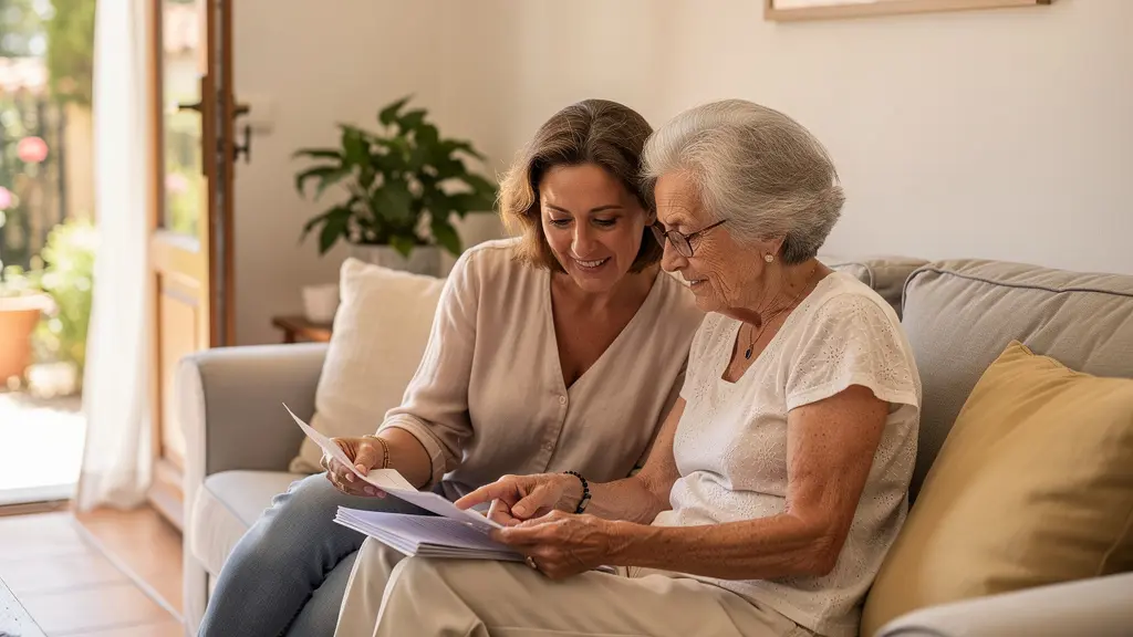 Famille marseillaise discutant ensemble des démarches d'admission en EHPAD