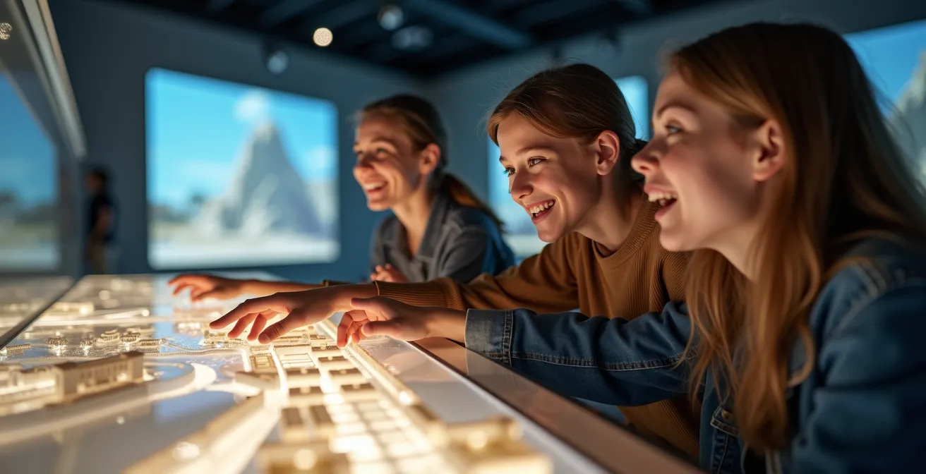 Adolescents interagissant avec une installation multimédia au musée d'Histoire de Marseille