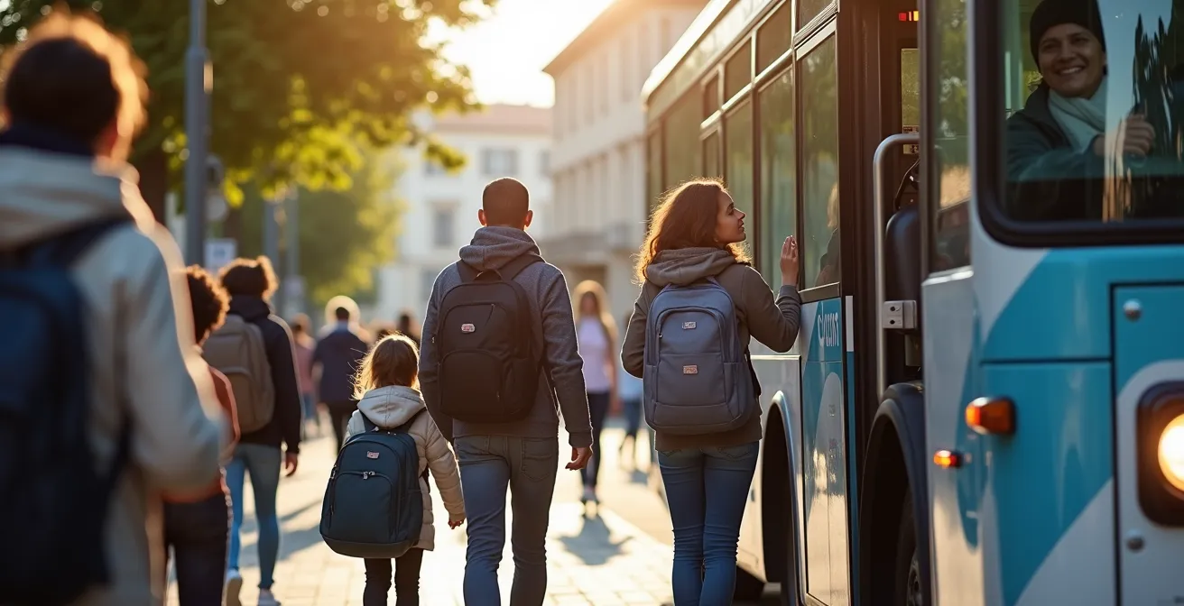 Bus RTM de Marseille à l'arrêt Joliette avec des passagers montant à bord