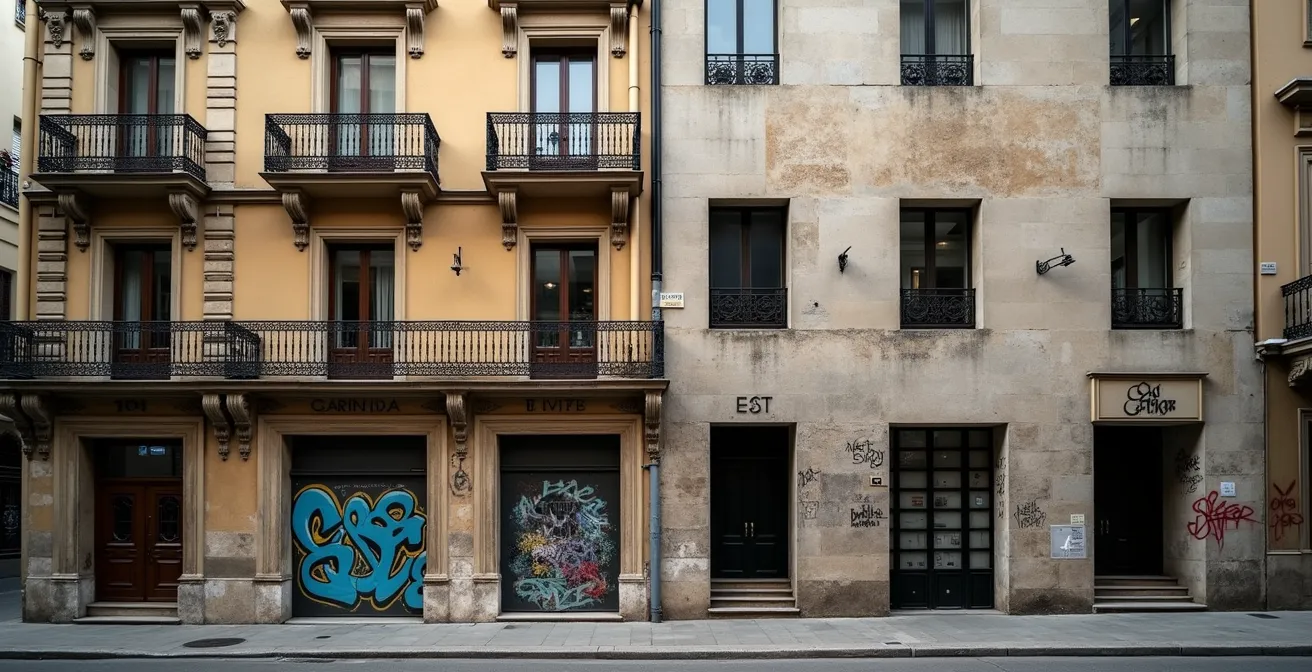 Façades contrastées de la rue de la République montrant l'architecture haussmannienne et les insertions modernes