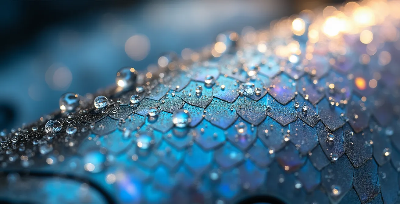 Détail macro des écailles brillantes d'un poisson méditerranéen fraîchement pêché