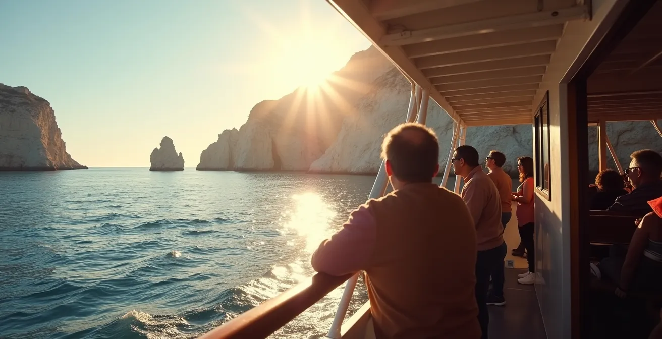 Vue depuis la navette maritime avec les îles du Frioul et le massif des Calanques en arrière-plan