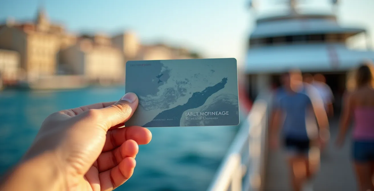 Voyageur tenant un Pass RTM devant l'embarcadère du Vieux-Port de Marseille