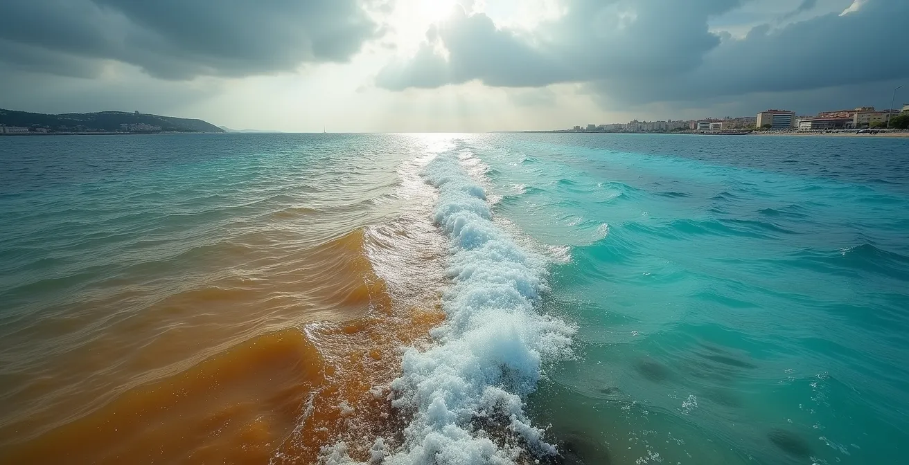 Contraste entre eaux troubles après orage et eaux cristallines habituelles des calanques