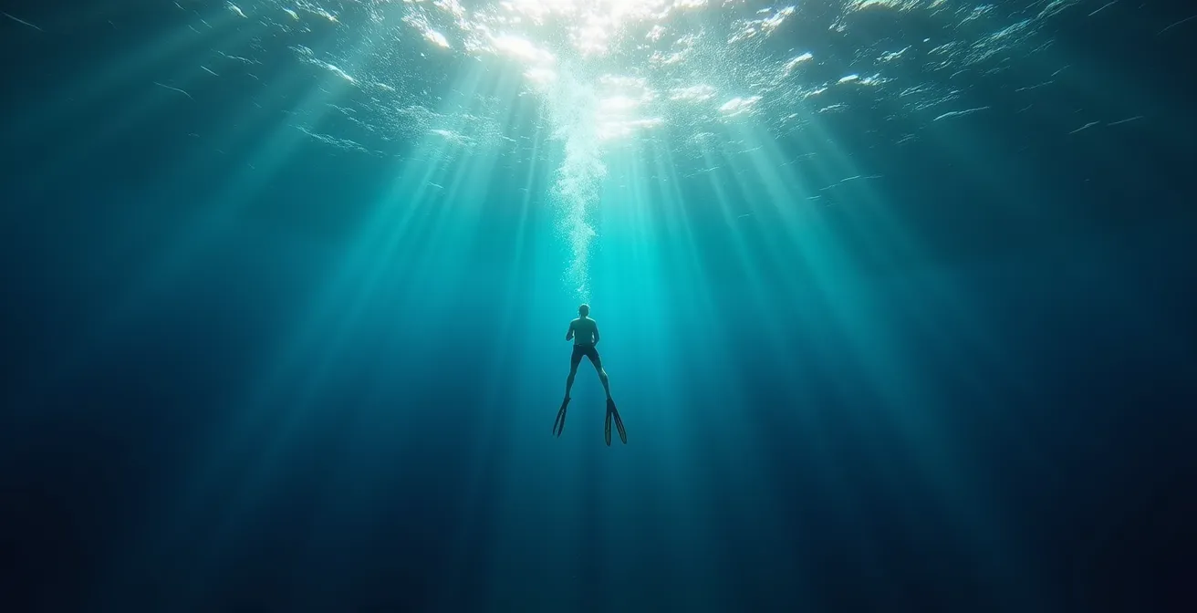 Vue sous-marine montrant les différentes couches de température dans une calanque profonde